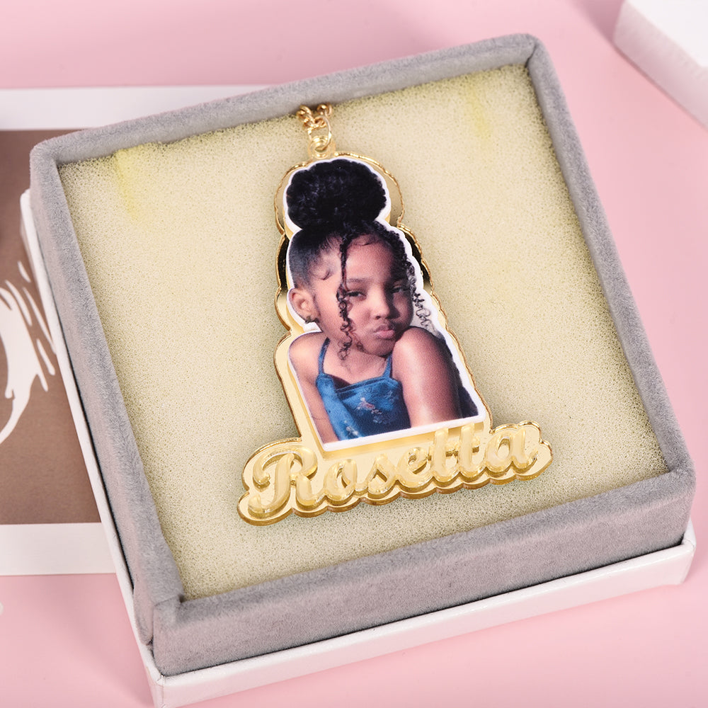 Portrait Photo with Name Personalized Acrylic Name Necklace-silviax