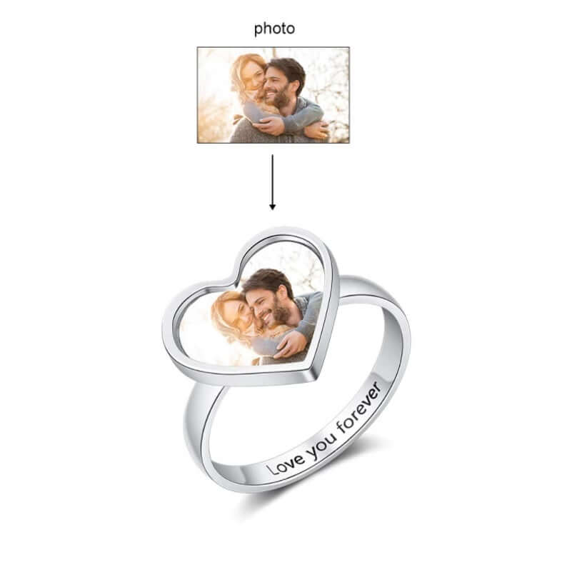 Heart Lettering White Gold Personalized Custom Photo Ring-silviax