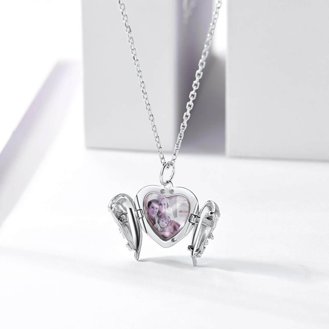 Heart Pendant Angel Wing Personalized Custom White Gold Photo Necklace-silviax