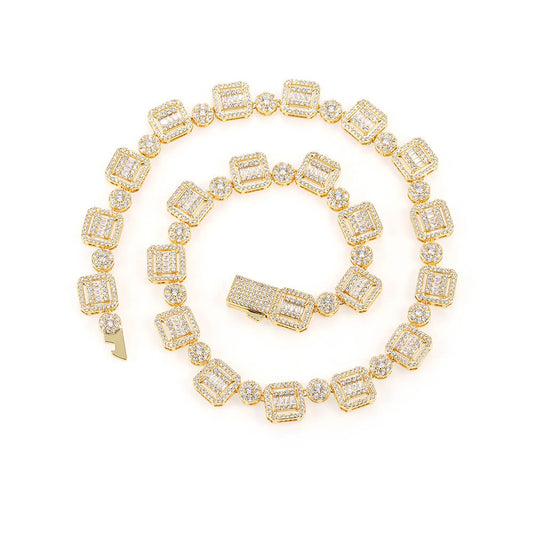 12mm Gold Plated Zircon Necklace Hip Hop Style-silviax