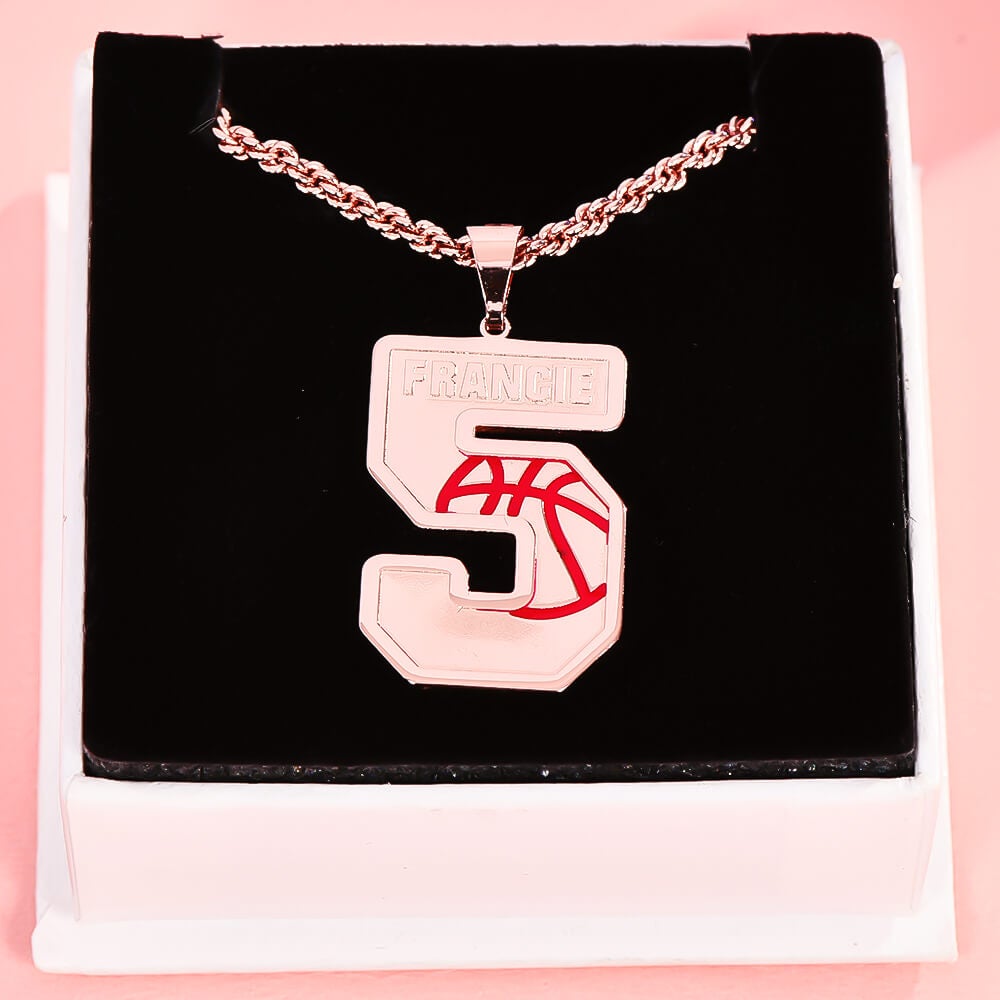 Basketball Sports Number With Name Personalized Custom Rose Gold Number Necklace-silviax