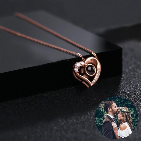 Heart Pendant Color Photo Projection Personalized Custom White Gold Photo Necklace-silviax