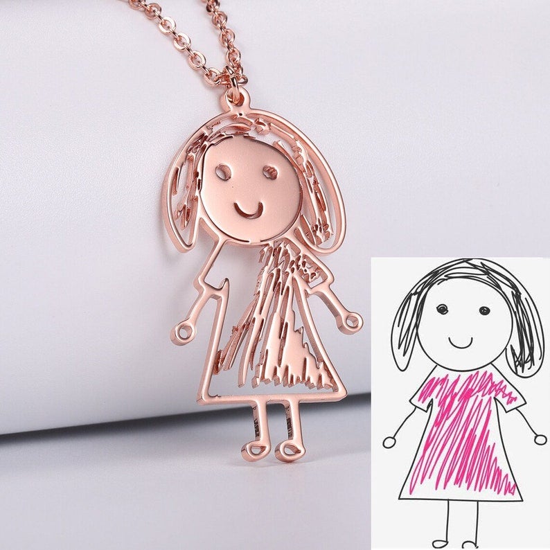 Actual Kids Drawing Personalized Custom Gold Plated Handwriting Necklace-silviax