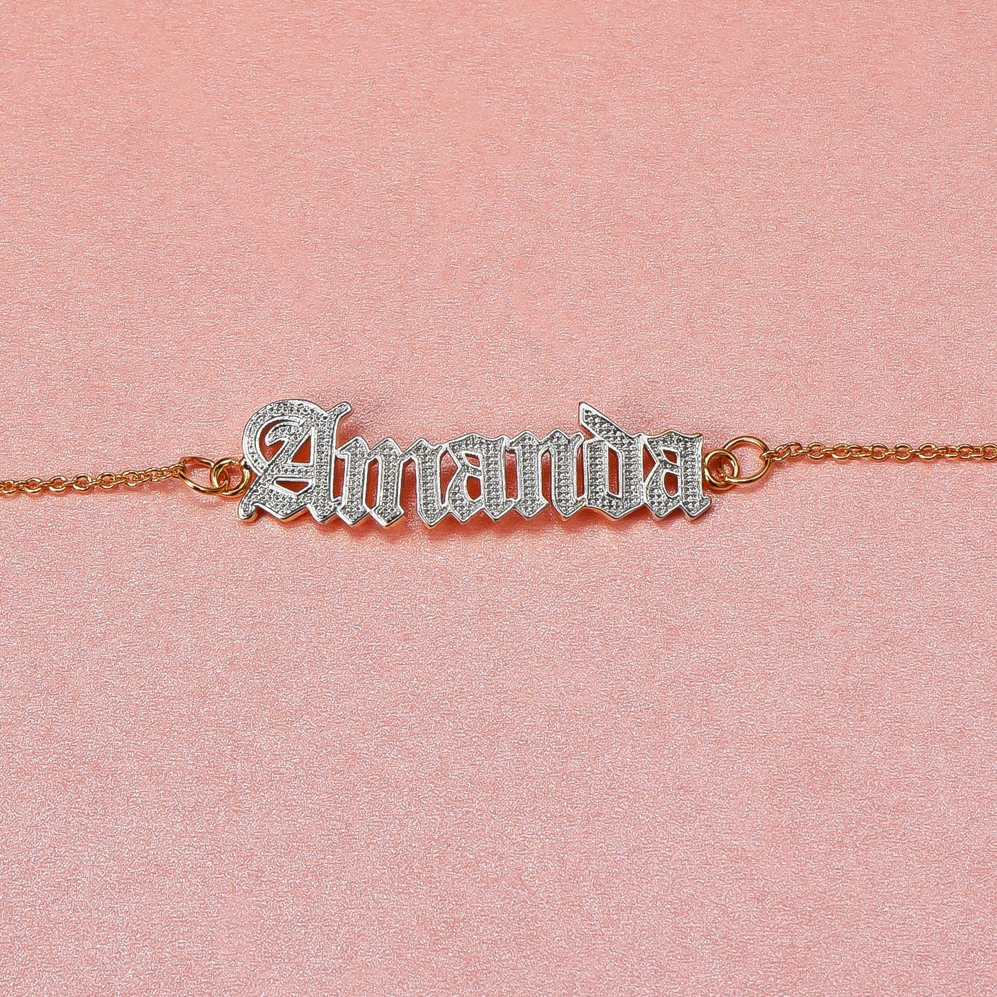 Gold Plated Personalized Old English Font Two Tone Name Bracelet-silviax