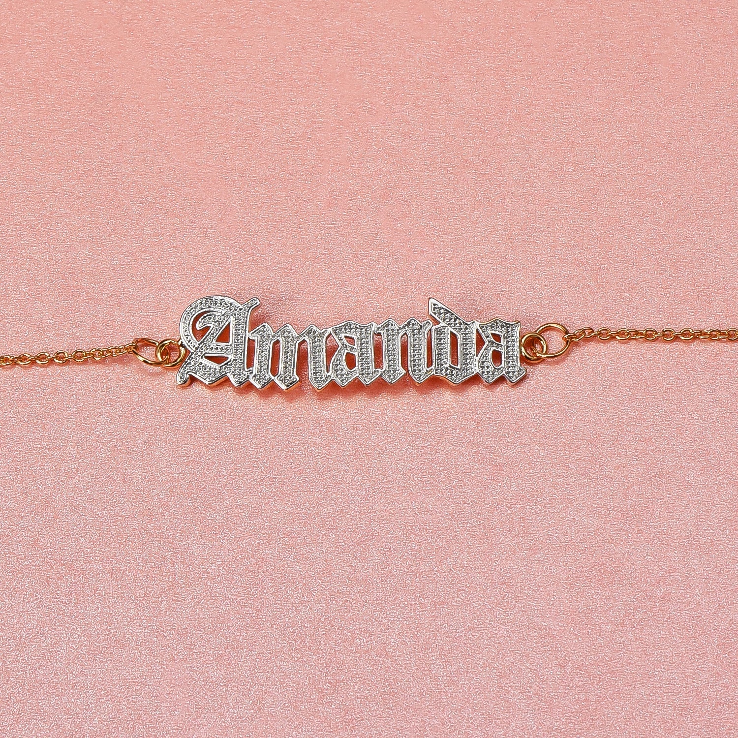 Gold Plated Personalized Old English Font Two Tone Name Bracelet-silviax