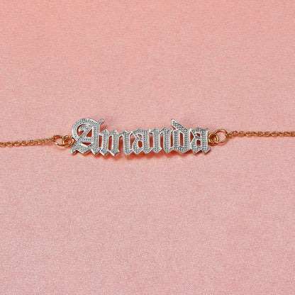 Gold Plated Personalized Old English Font Two Tone Name Bracelet-silviax