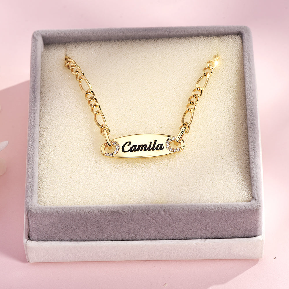 Gold Plated Personalized Engraved Name Zircon Bar Anklet-silviax