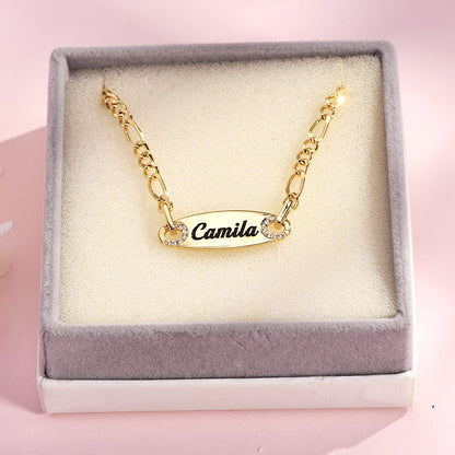 Gold Plated Personalized Engraved Name Zircon Bar Anklet-silviax