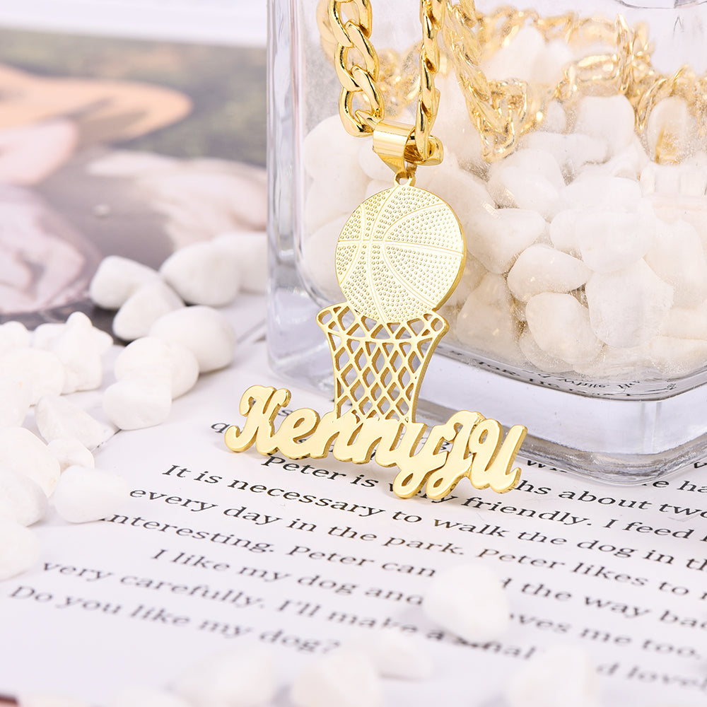 Basketball Nameplate Pendant Personalized Custom Gold Plated Name Necklace-silviax