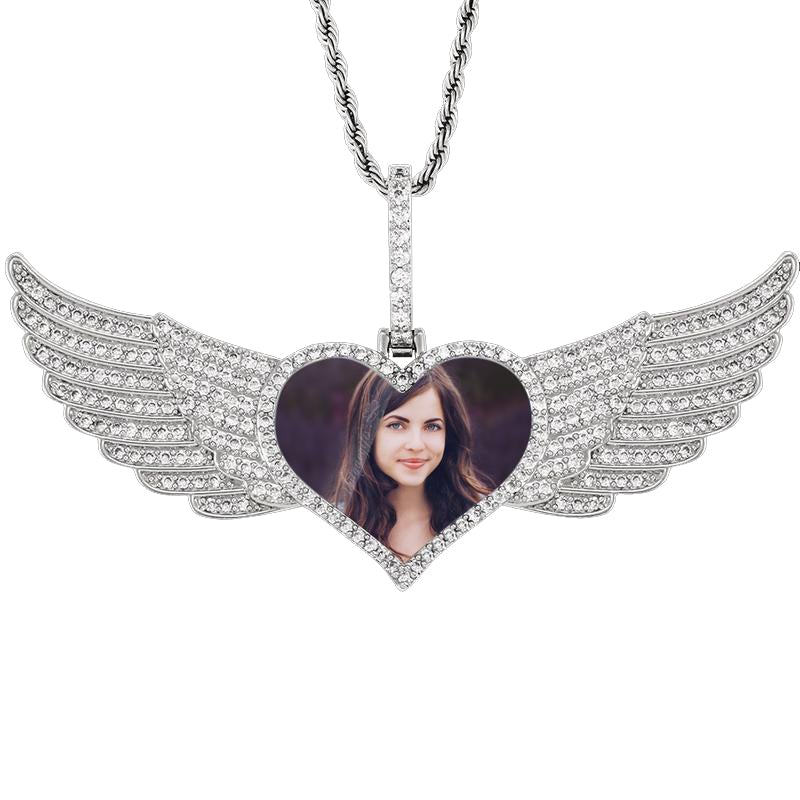 Angel Wings Heart Pendant Photo Necklace Gold Plated-silviax