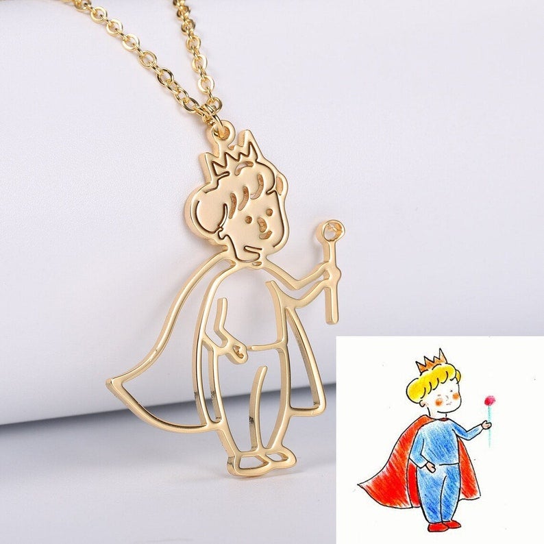 Actual Kids Drawing Personalized Custom Gold Plated Handwriting Necklace-silviax