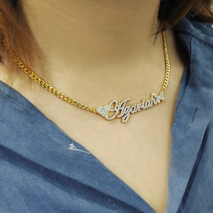 Butterfly and Heart Gold Plated Personalized Name Necklace-silviax