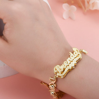 Double Layer Love Heart Personalized Custom Gold Plated Name Bracelet