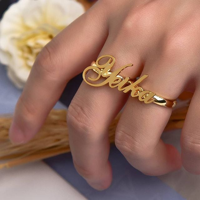 Gold Plated Two Finger personalized Name Ring For Gift-silviax