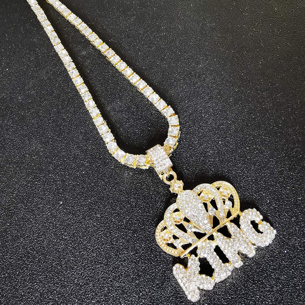 Crown King Pendant Hip Hop Style Necklace Gold Plated Jewelry Gift