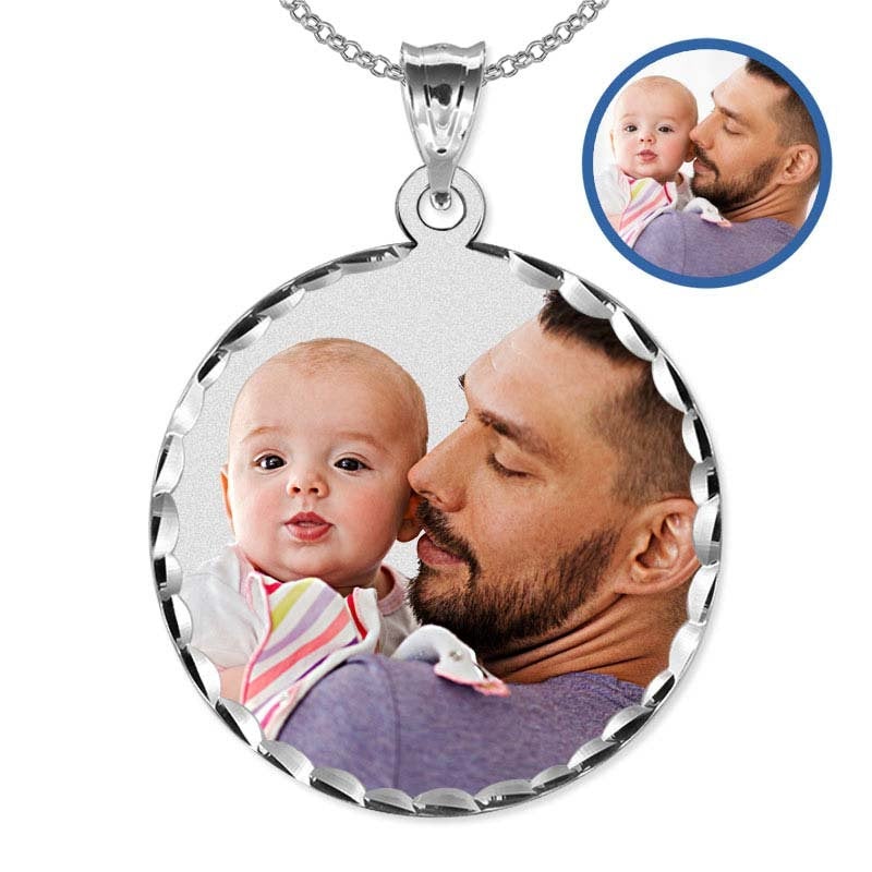 Round Diamond Cut Pendant White Gold Personalized Photo Necklace-silviax