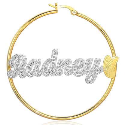 Butterfly Two Tone Personalized Custom Gold Plated Name Hoop Earrings