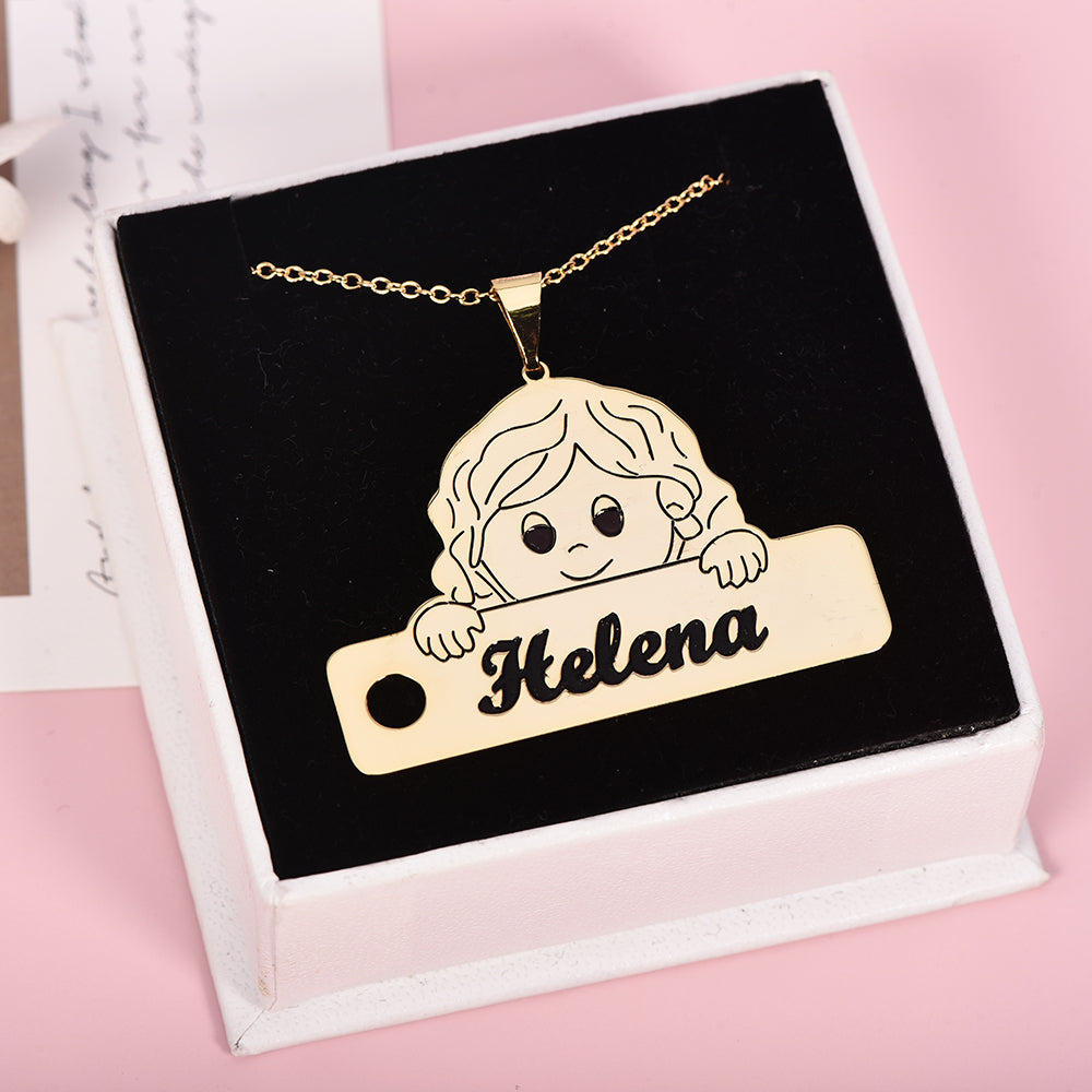 Girl Photo Portrait Personalized Engraved Bar Name Necklace-silviax