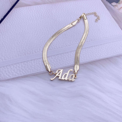 Snake Chain Nameplate Personalized Custom Gold Plated Name Bracelet-silviax