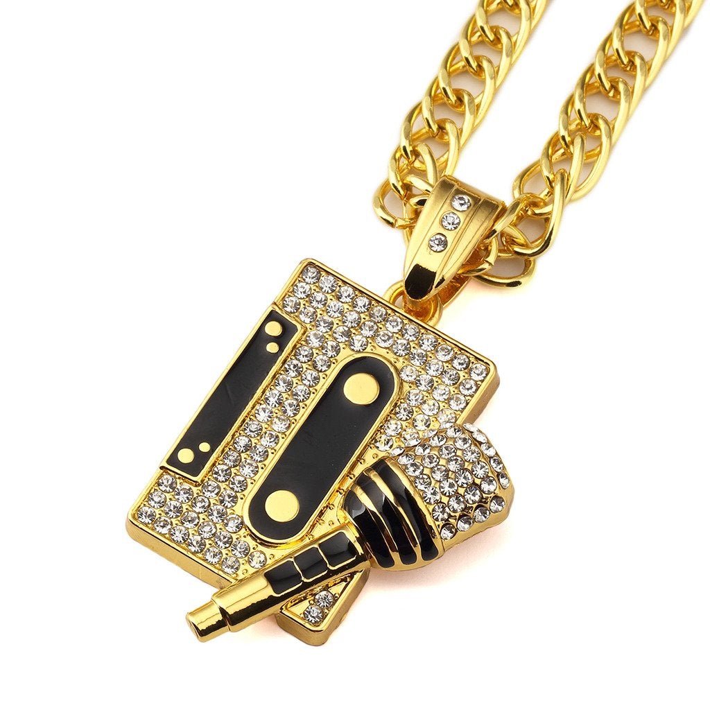 Tape&amp;Microphone Pendant Gold Plated Hip Hop Style Necklace