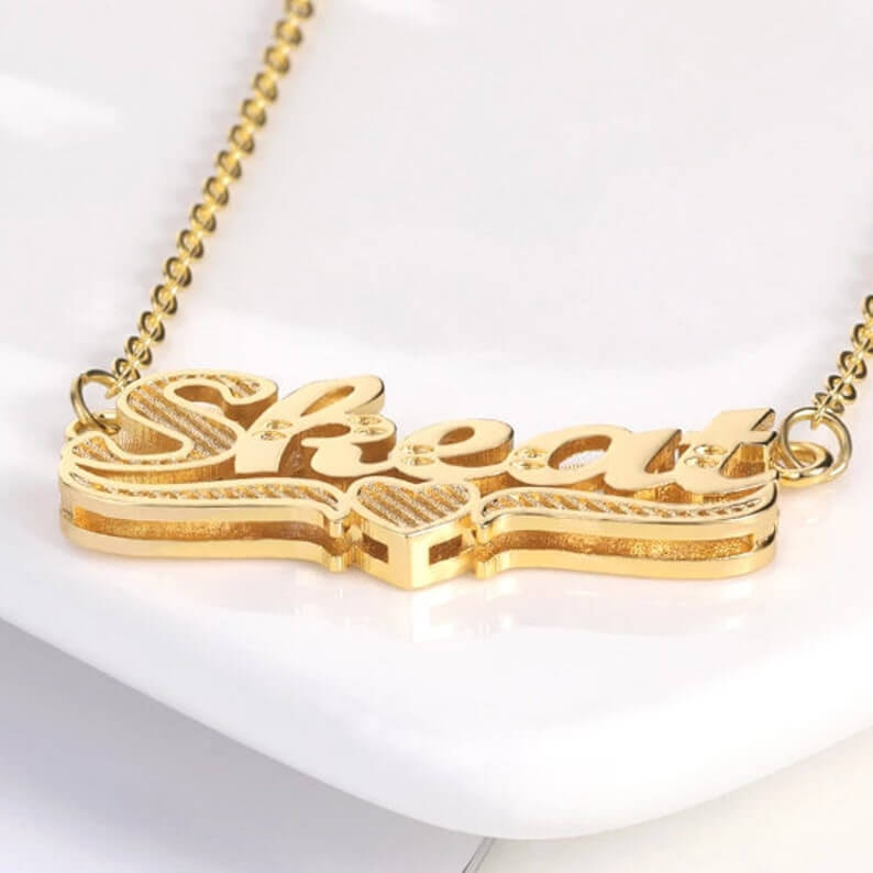 Double Layer Heart Personalized Custom 3D Gold Plated Name Necklace-silviax