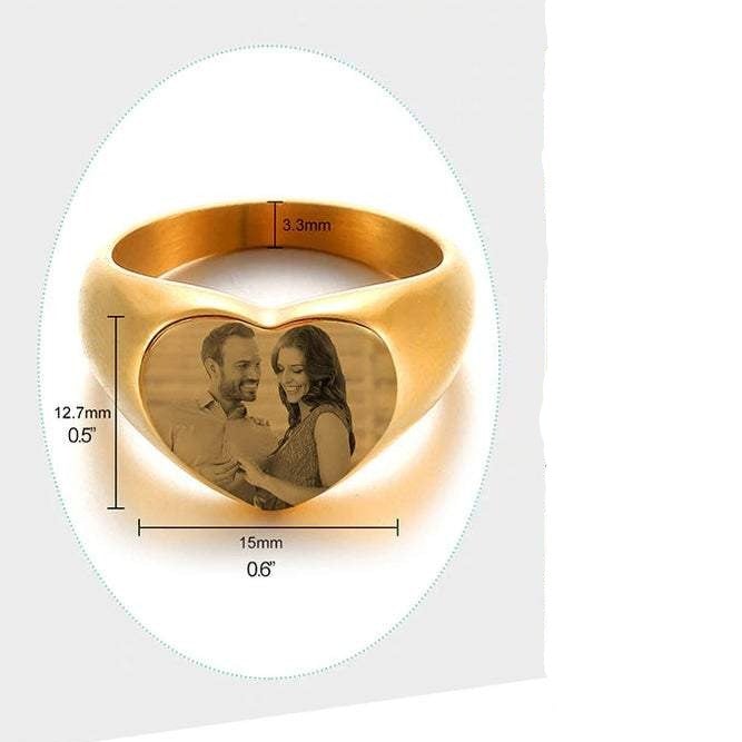 Love Heart Engraved Photo Personalized Custom Gold Plated Photo Ring-silviax