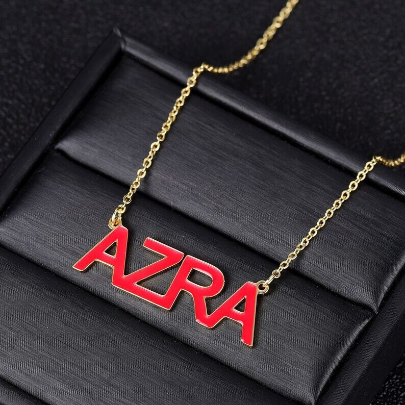 Color Enamel Nameplate Personalized Custom Gold Plated Name Necklace-silviax