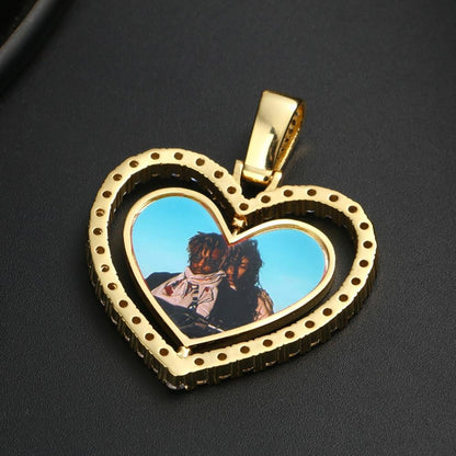 Gold Plated Heart Rotating Custom Double-Sided Photo Necklace-silviax