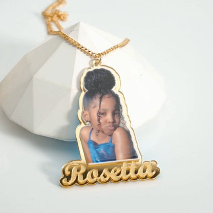 Portrait Photo with Name Personalized Acrylic Name Necklace