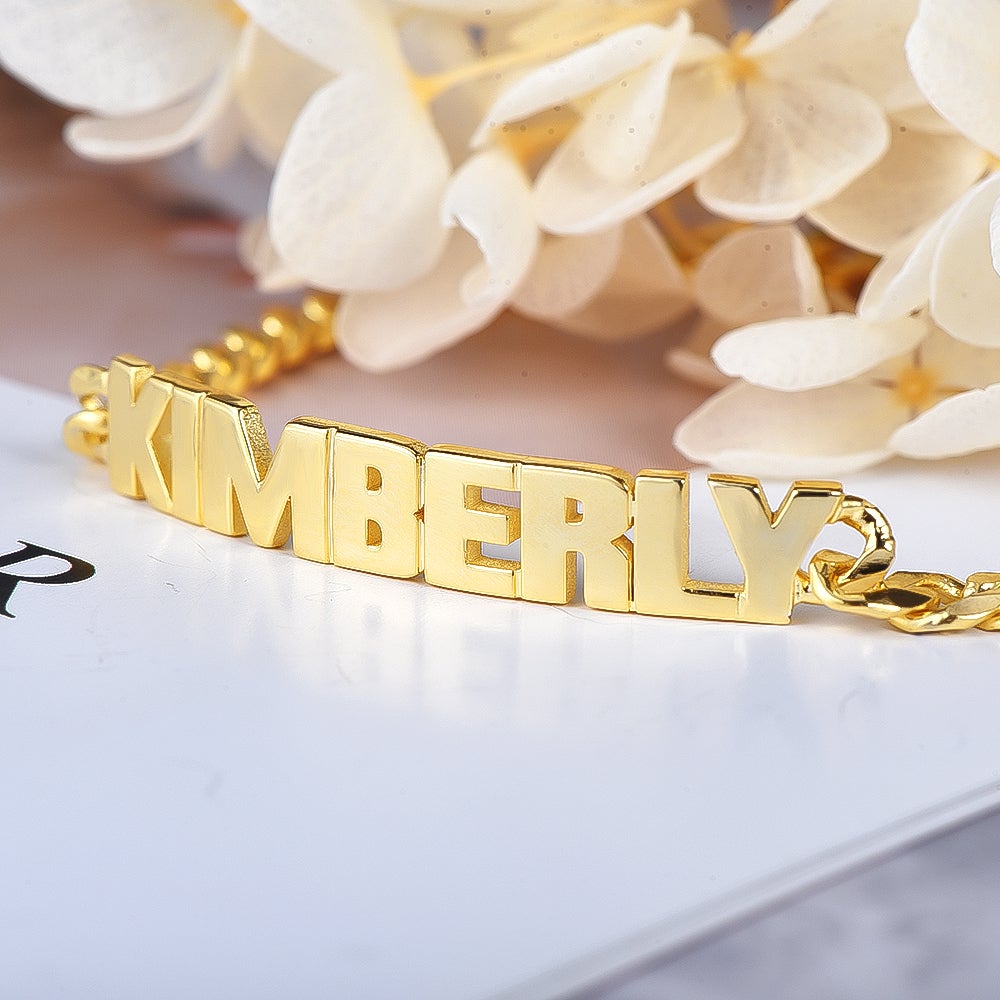 Gold Plated Personalized Capital Letter Name Bracelet-silviax