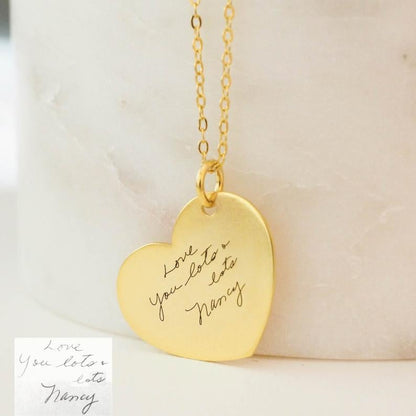 Love Heart Pendant Gold Plated Personalized Engraving Handwriting Necklace-silviax