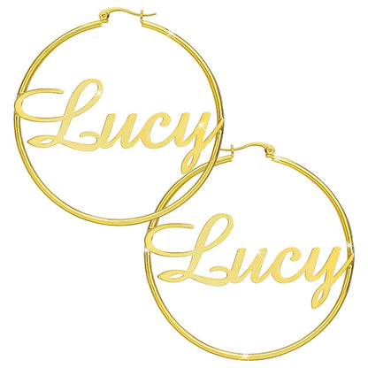 Gold Plated Hoop Personalized Name Earrings-silviax