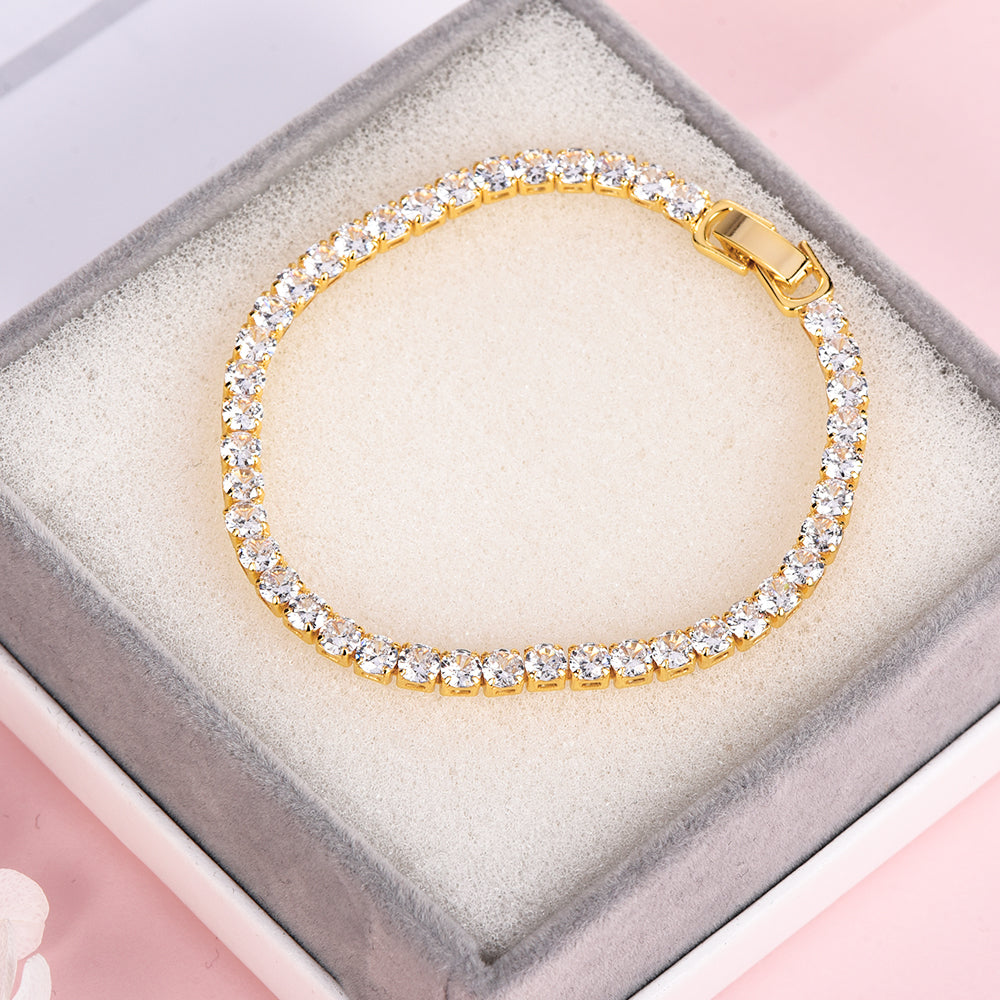 4mm Cubic Zirconia Classic Tennis Bracelet Gold Plated Bracelet-silviax