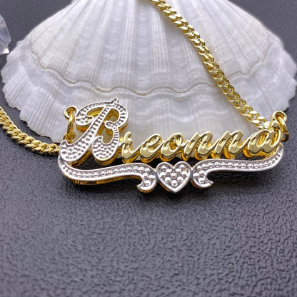 Double Layer Two Tone Heart Nameplate Personalized Custom Name Necklace Gold Plated Jewelry Gift For Women Girl-silviax