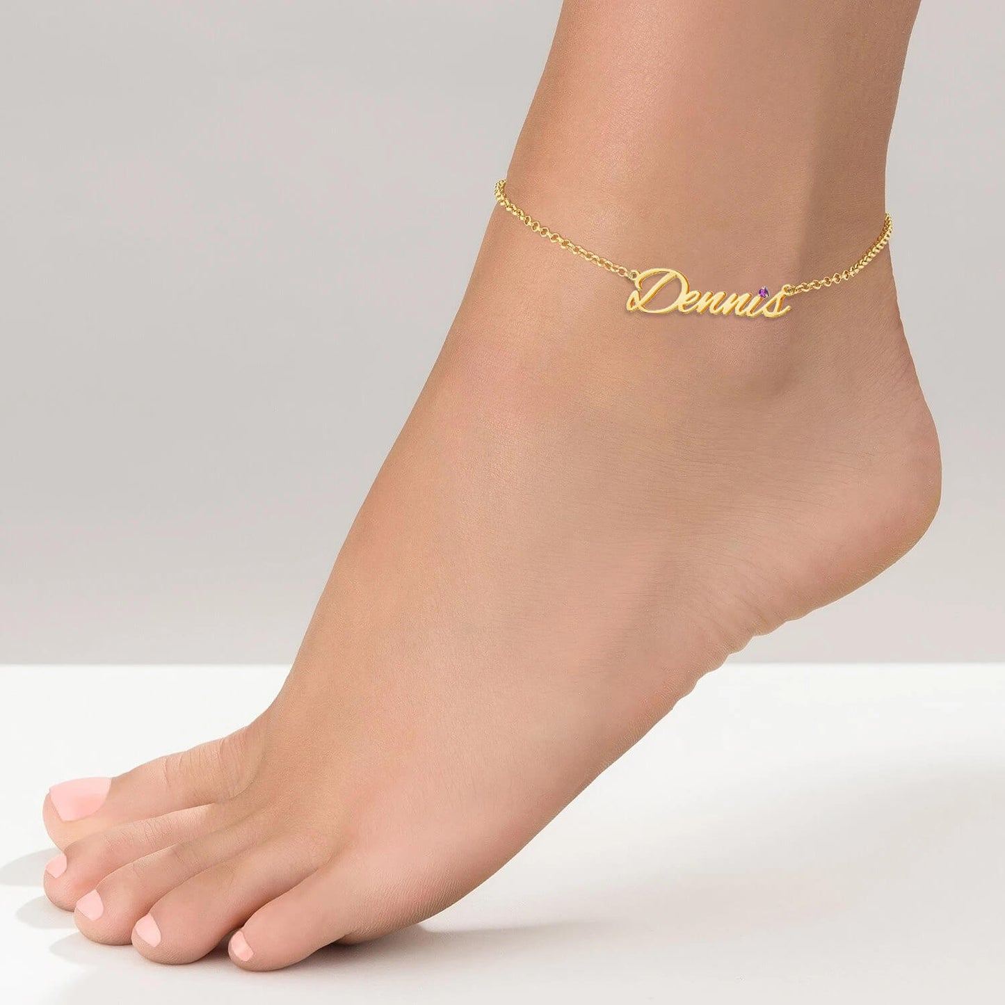 Personalized Birthday Gift Gold Plated Birthstone Name Anklet-silviax