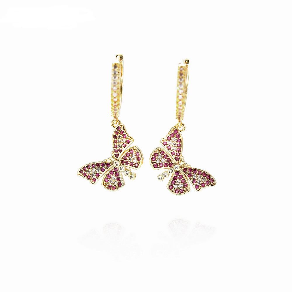 Gold-plated Zircon Butterfly Earrings-silviax