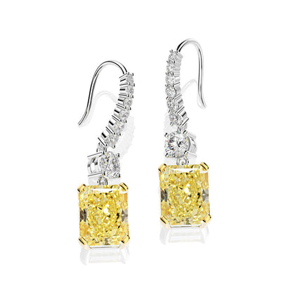 Sterling Silver Luxury Radiant Cut Sona Simulated Diamond Yellow Sapphire Drop Earrings For Women