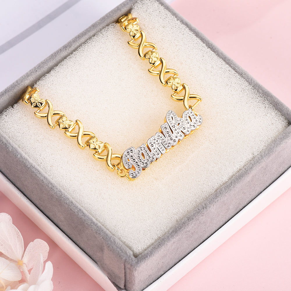 Double Layer Two Tone Personalized Custom Name Bracelet Gold Plated-silviax