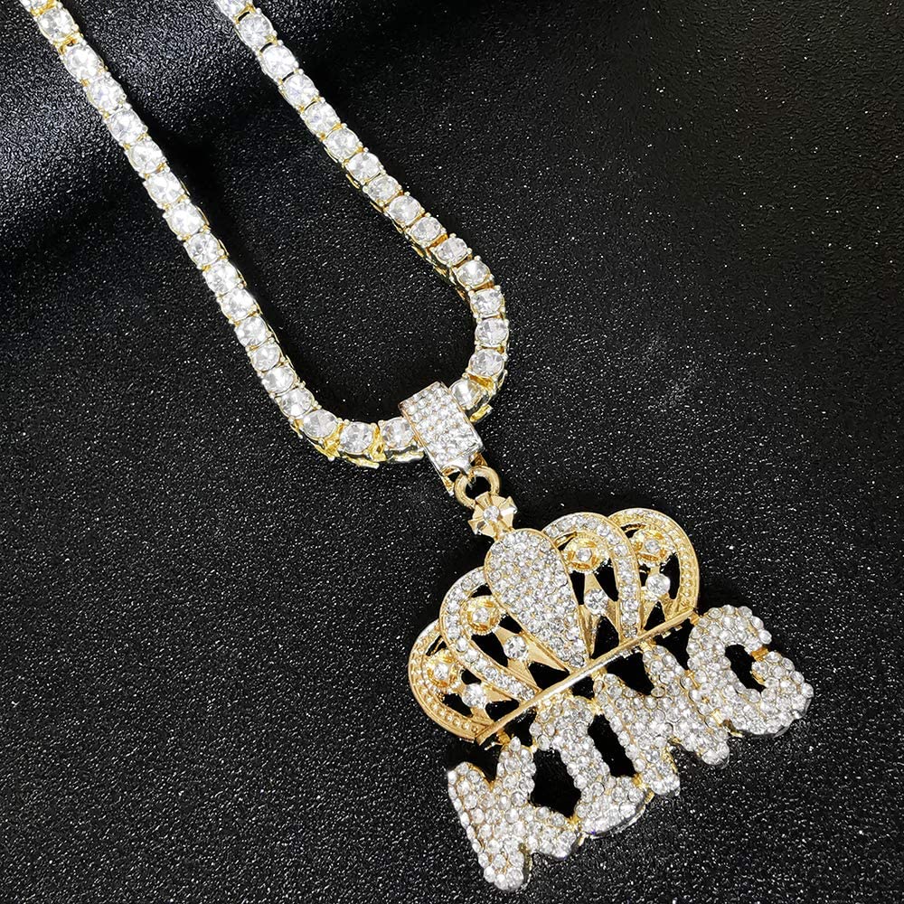 Crown King Pendant Hip Hop Style Necklace Gold Plated Jewelry Gift