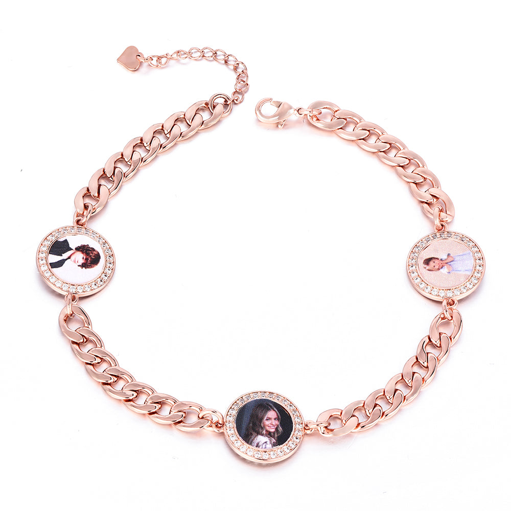 3 Photo Personalized Custom Cuban Chain Photo Bracelet-silviax