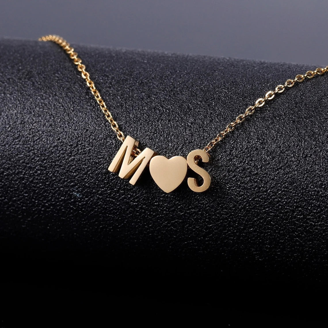 Couple Pendant Gold Plated Custom Letter Necklace with Heart-silviax