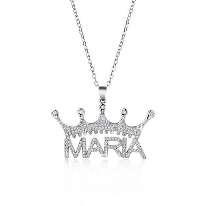 Crown Capital Letter Personalized Custom White Gold Name Necklace with Full Inlaid Zircon-silviax