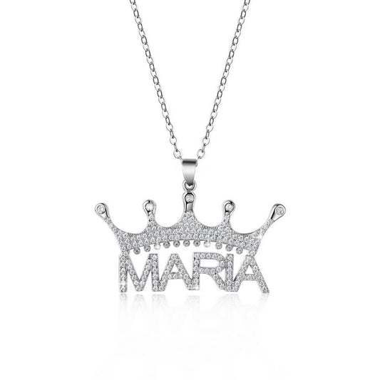 Crown Capital Letter Personalized Custom White Gold Name Necklace with Full Inlaid Zircon-silviax