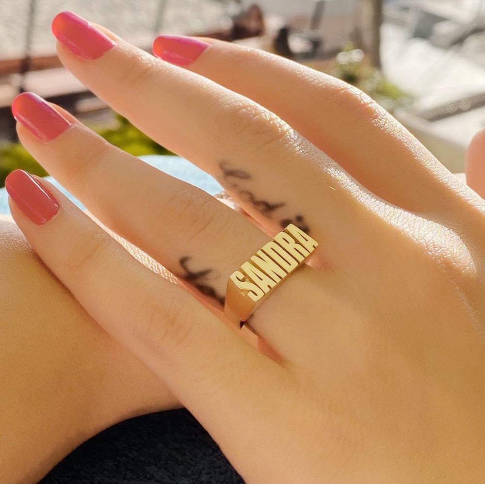 Gold Plated Custom Capital Letters Name Ring-silviax