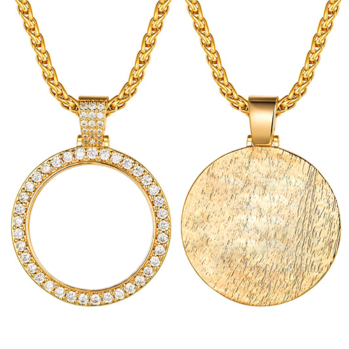 Gold Plated Personalized Custom Round Pendant Lettering Photo Necklace-silviax