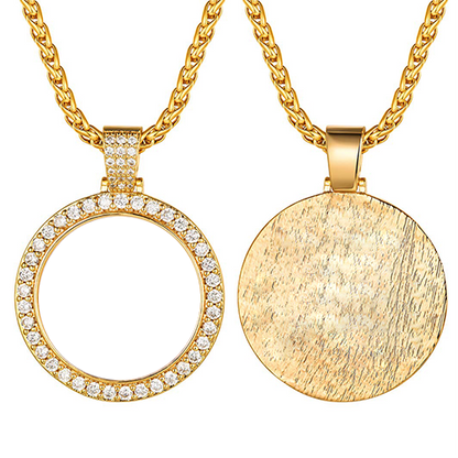 Gold Plated Personalized Custom Round Pendant Lettering Photo Necklace-silviax