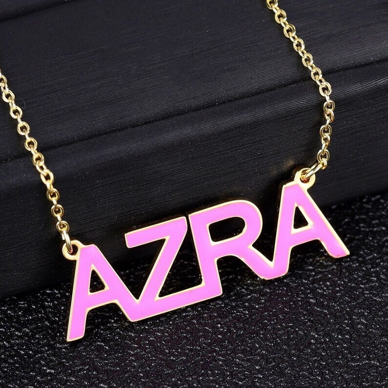 Color Enamel Nameplate Personalized Custom Gold Plated Name Necklace-silviax