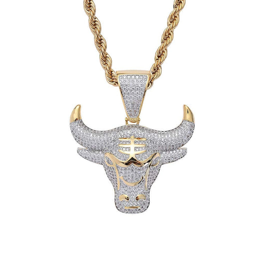 Bull Head Pendant Gold Plated Necklace Hip Hop Style-silviax