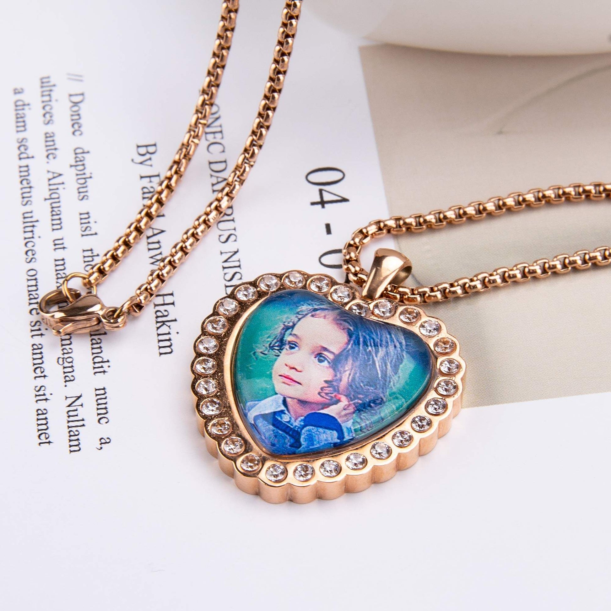 Heart Photo Pendant Inlaid Zircon Engraving Name Personalized Custom Gold Plated Photo Necklace-silviax