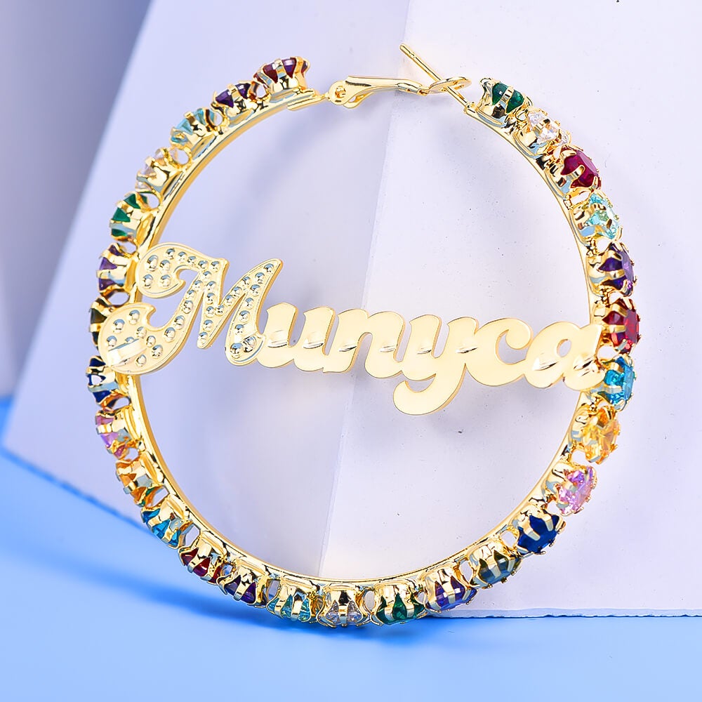 Colorful Hoop Earrings Personalized Custom Gold Plated Name Earrings